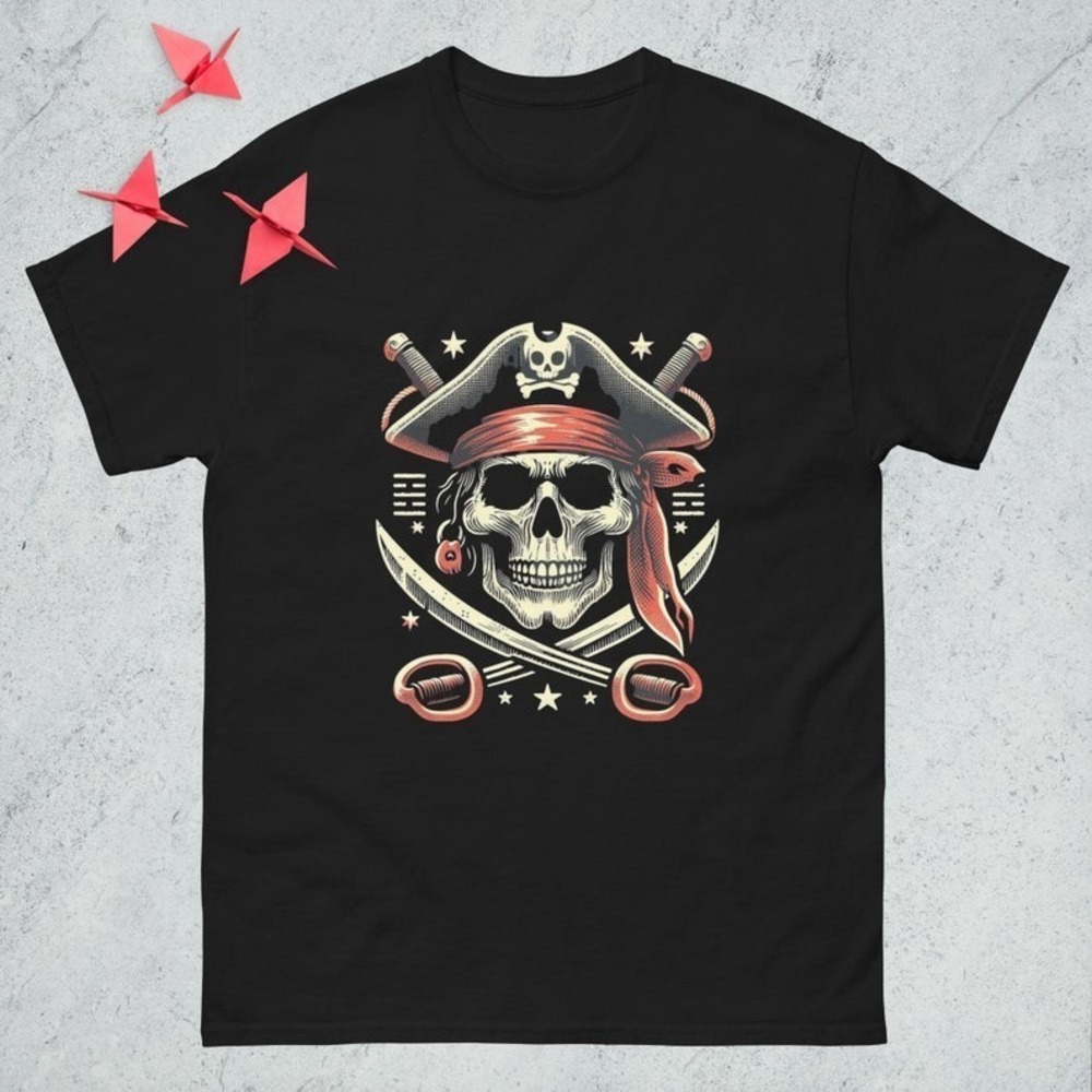 Retro SKull Piratet Tshirt Skull Tee Pirate Tshirt Old School Tshirt